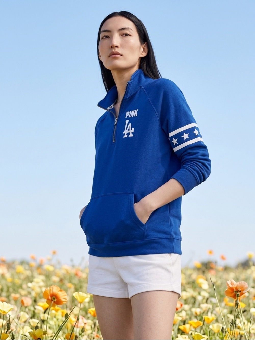 PINK Victoria Secret LA Dodgers Blue Half-Zip Sweatshirt - Picture 3 of 8